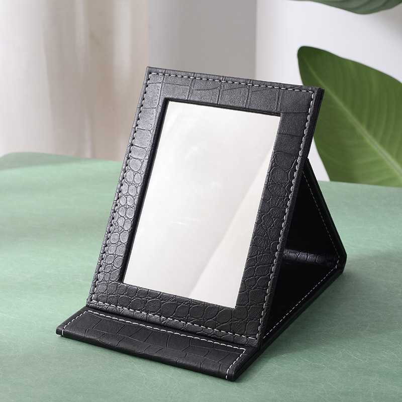 新款直销韩版pu化妆镜子便携台式皮革折叠美妆镜宿舍桌面台式高清