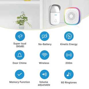 新款直销无线防水叮咚门铃自供电无需电池带铃声60铃声家用电话门