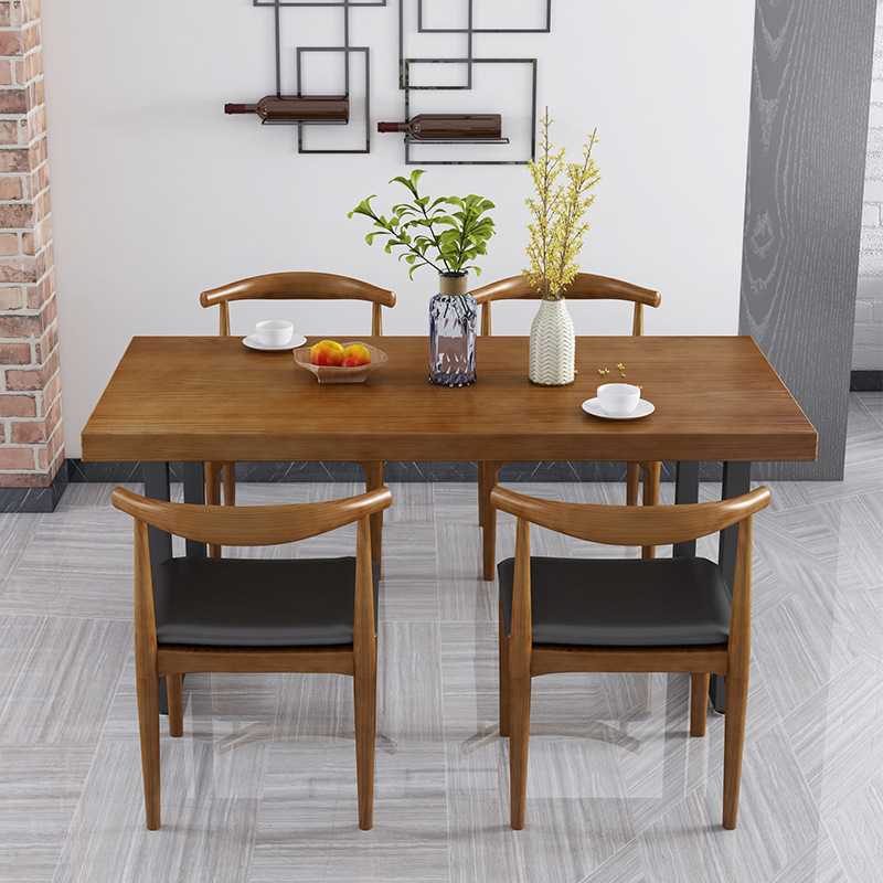 新款直销简约实木铁艺餐桌美式复古餐厅桌子家用饭桌客厅长方形餐