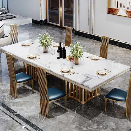 新款直销港式不锈钢大理石餐桌椅组合后现代别墅高端天然贝壳桌子