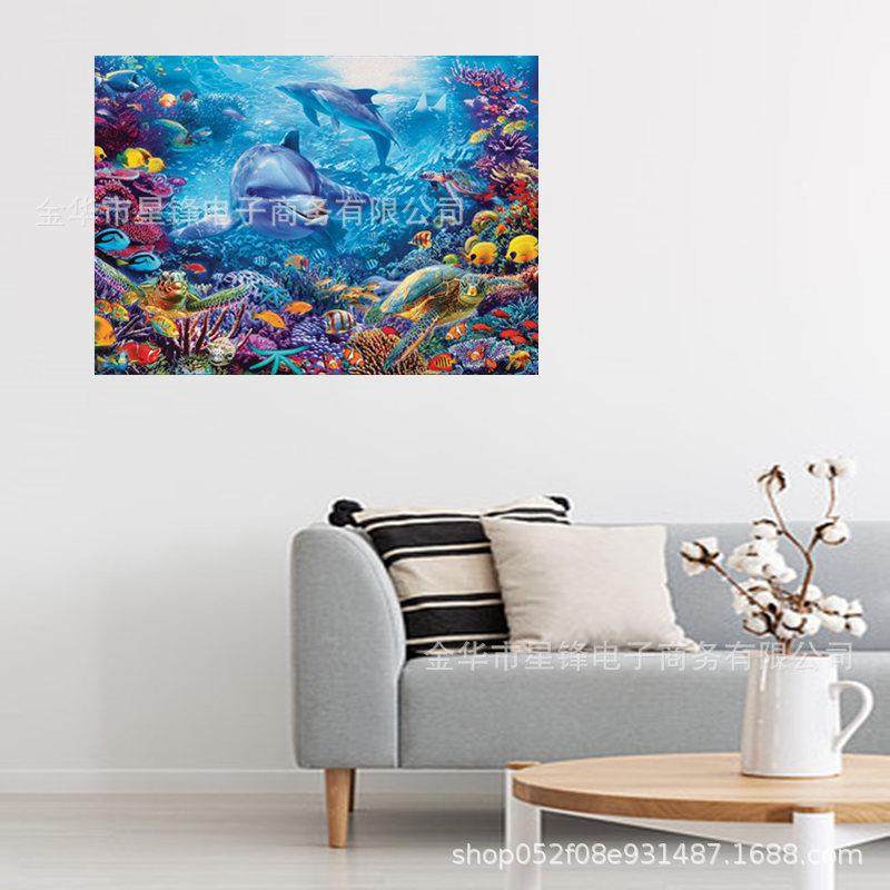 新款直销新款5D钻石画 满钻海底世界海豚钻石绣装饰画外贸款