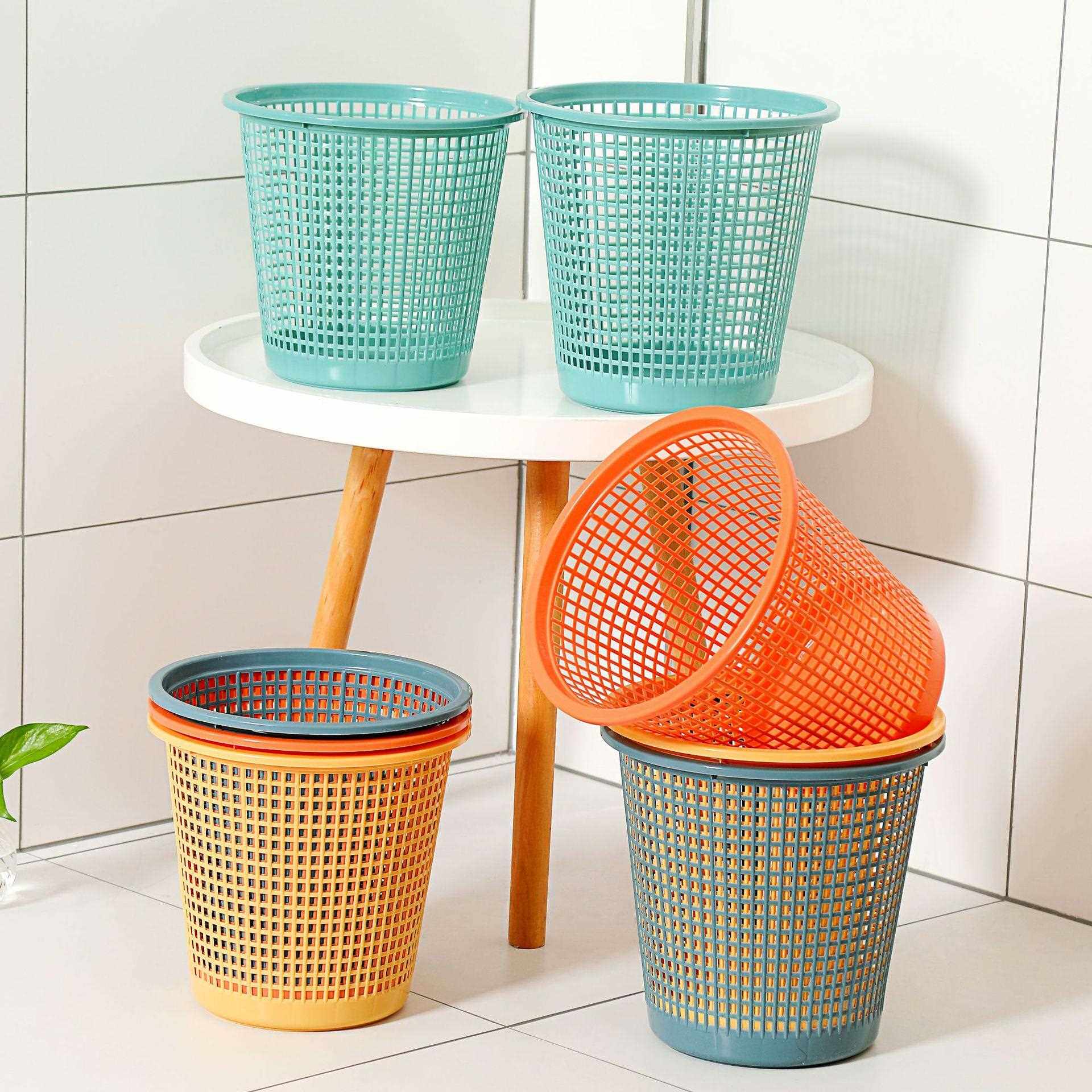 新款直销简约垃圾桶塑料无盖素色镂空收纳桶办公室桌面垃圾桶小纸