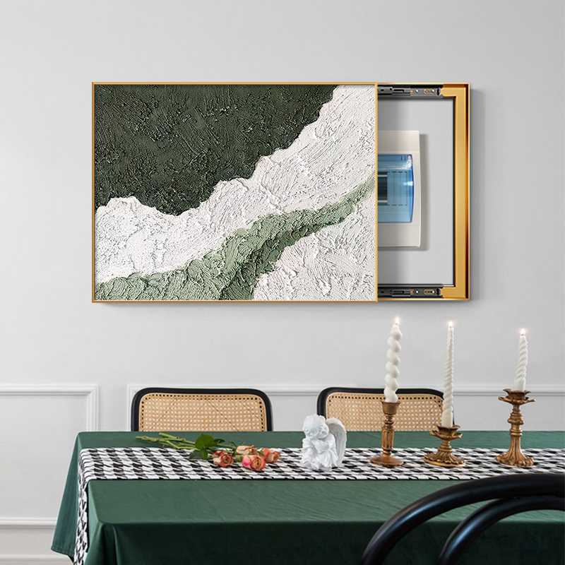 新款直销抽象侘寂风电表箱装饰画遮挡绿色肌理感配电箱电源总开关