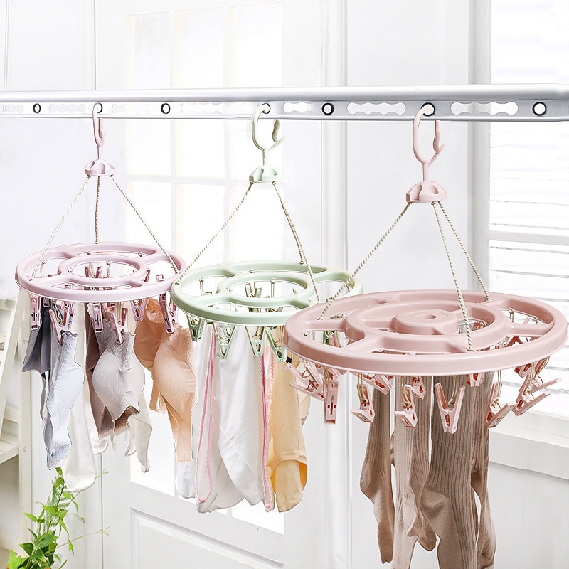 新款直销可折叠儿童袜架家用多功能防风防滑晾衣架24夹无痕晾袜夹