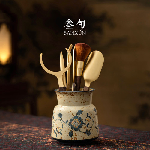 叁旬火石红描金六君子茶道