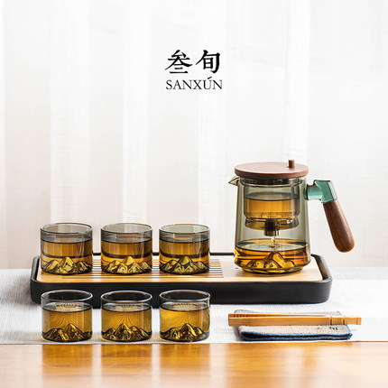 叁旬轻奢高档玻璃飘逸杯泡茶壶茶水分离懒人神器家用功夫茶具套装