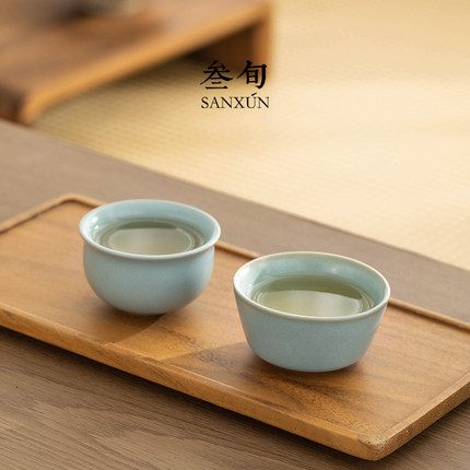叁旬汝窑功夫茶杯主人杯家用陶瓷杯子单杯个人专用品茗杯简约高档