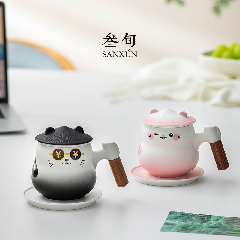叁旬招财猫泡茶杯马克杯情侣对杯图片