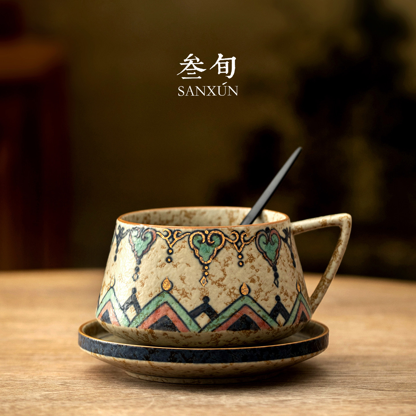 敦煌火石红咖啡杯子杯牒套装图片