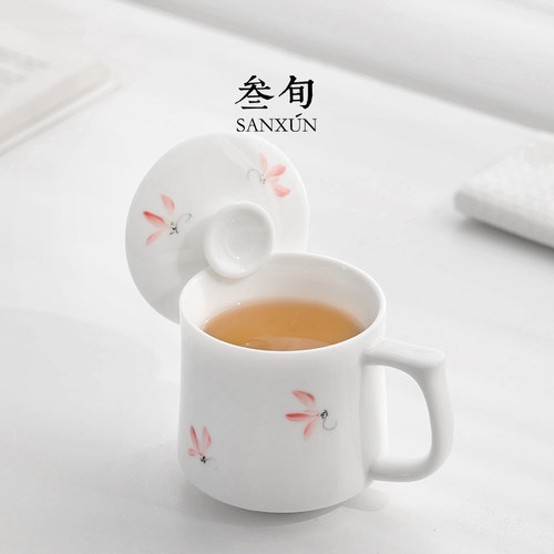 叁旬手绘粉兰水杯陶瓷茶具