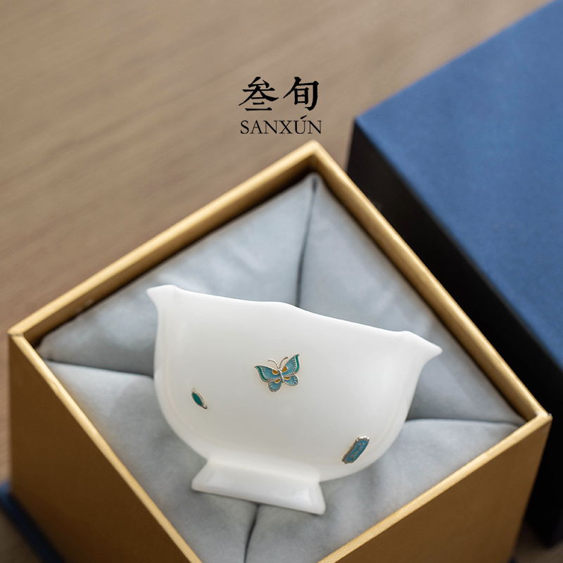 叁旬锔银花瓣杯对杯茶具