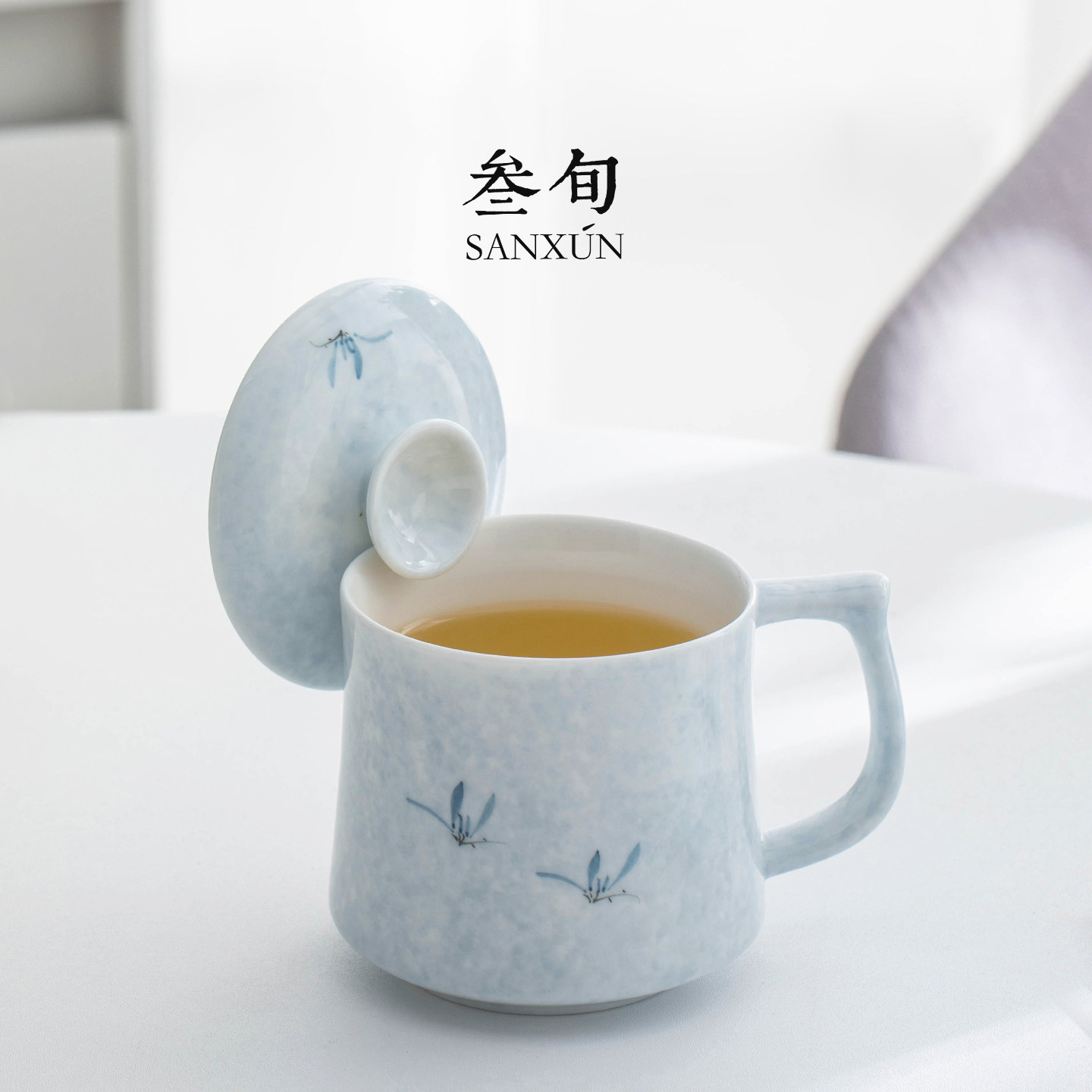 叁旬手绘兰花陶瓷茶杯女士个人专用办公室马克杯带盖家用水杯杯子,餐饮具,茶杯,淘宝优惠券,粉丝福利购,淘宝优惠卷