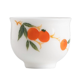 叁旬手绘柿柿如意茶杯主人杯陶瓷功夫小单杯家用女喝茶品茗杯高档