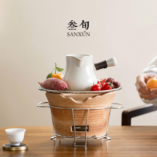 叁旬碳炉煮茶壶炭火小木炭家用围炉养生苏打釉侧把陶壶户外煮茶器