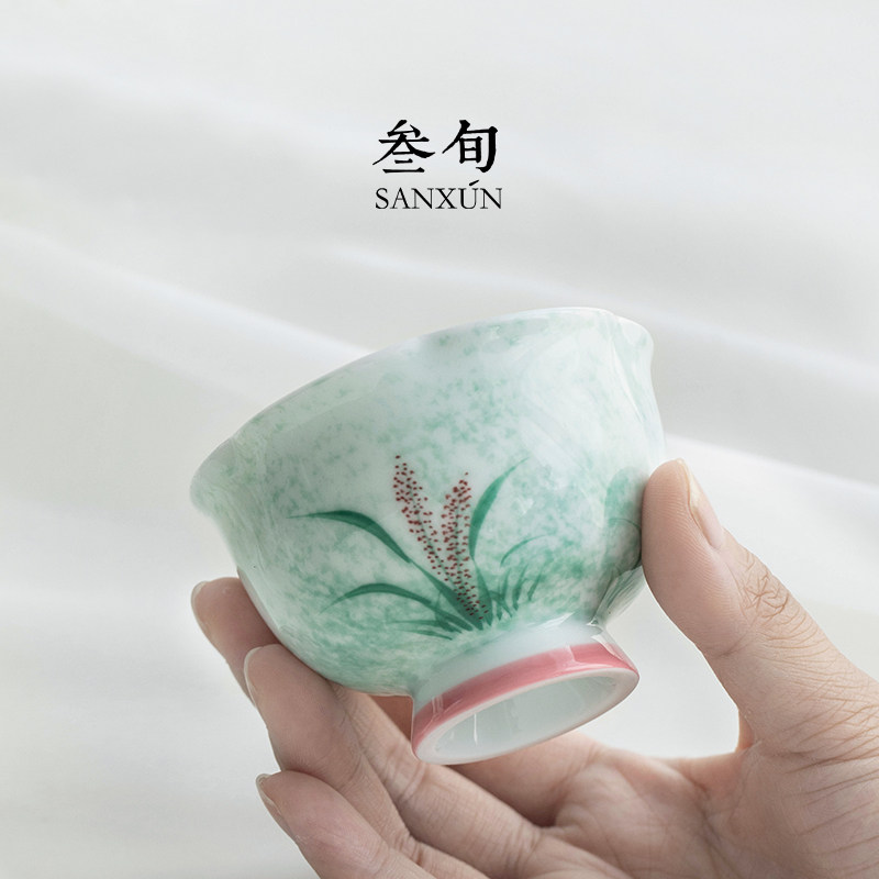 叁旬手绘蒹葭主人杯陶瓷茶具图片