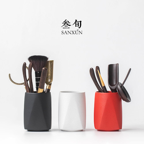 叁旬顾盼套装黑檀实木茶道六君子