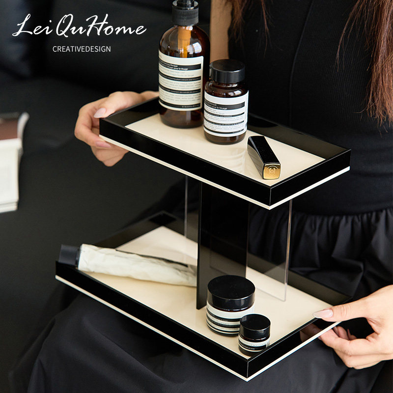 LQ化妆品收纳盒桌面双层收纳玄关置物盘梳妆台护肤品置物架香水架