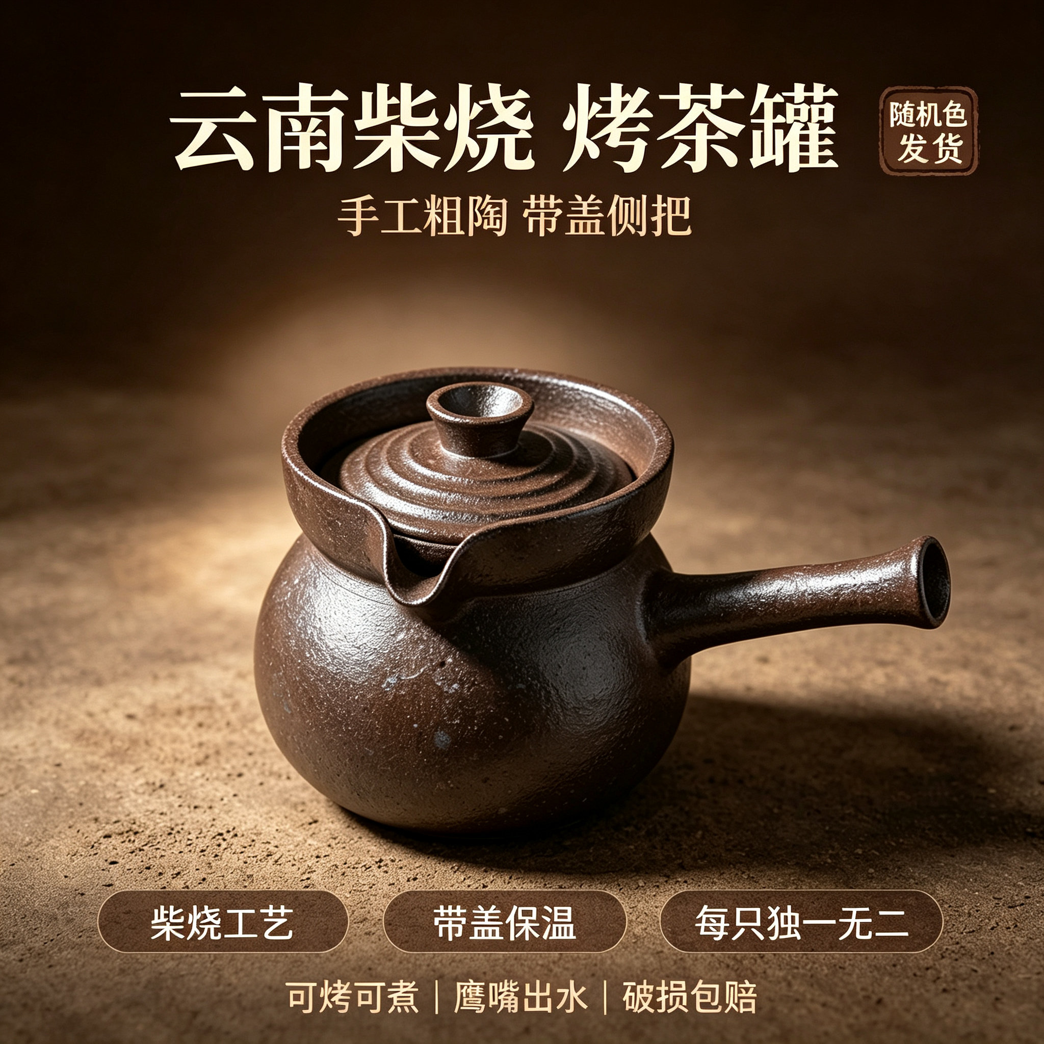 纯手工龙窑古法粗陶柴烧烤茶罐围炉煮茶无釉煮茶罐煮粥大容量耐烧