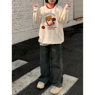 子 小胖噔 水泥灰复古显瘦牛仔裤 女秋冬大码 胖mm显瘦宽松微胖长裤