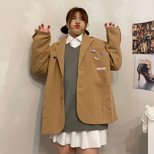 春季 小胖噔时尚 外套女韩版 宽松大码 休闲胖mm百搭英伦风西服潮 西装
