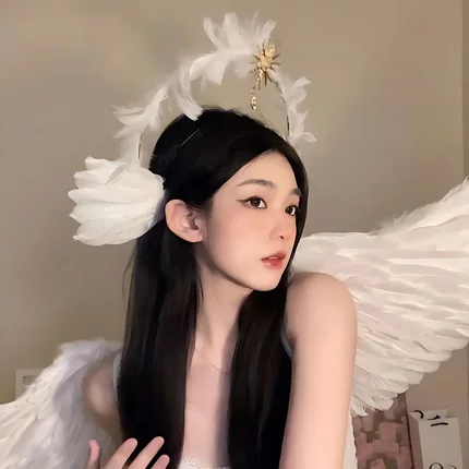 洛丽塔圣母光环十字架天使羽毛翅膀百走秀拍照万圣节服饰穿搭道具