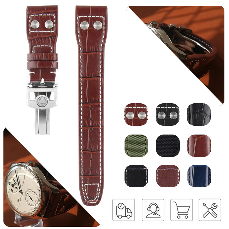 帆布牛皮表带适配万国飞行员计时马克18大飞小王子葡萄牙真皮21mm