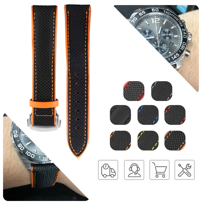 尼龙帆布表带适配豪雅竞潜欧米茄超霸海马300浪琴康卡斯美度20mm