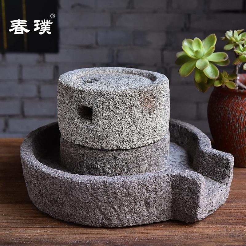 精品老式青石小石磨老磨豆腐磨盘民间旧石器流水装饰摆件石头茶盘
