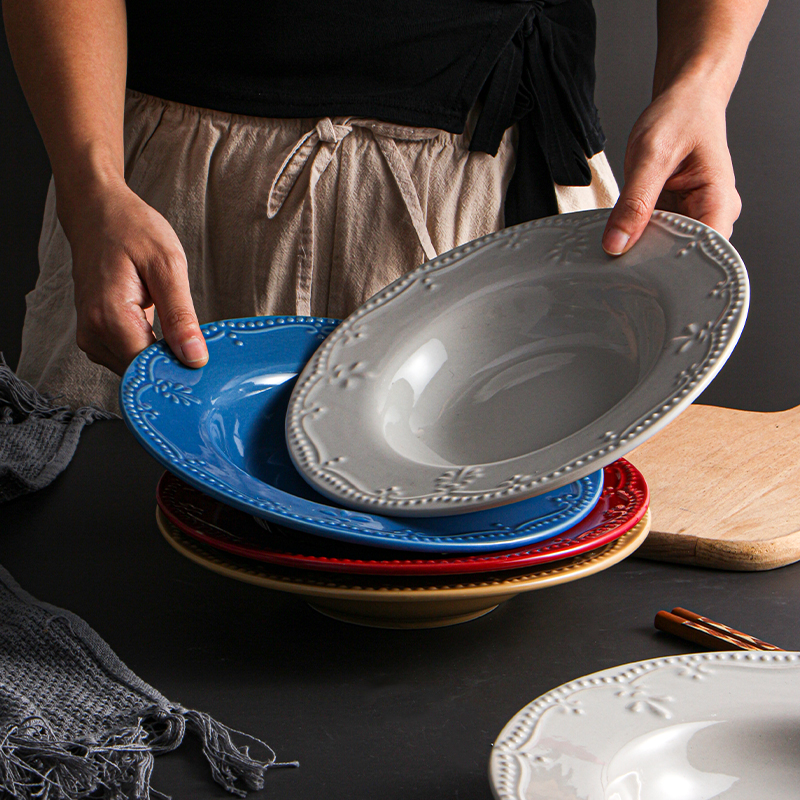 家用陶瓷汤盘创意浮雕餐具