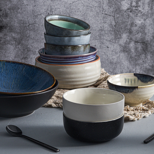 羽柴家居创意陶瓷家用米饭汤碗小可爱斗笠碗拉泡面碗酒店商用餐具