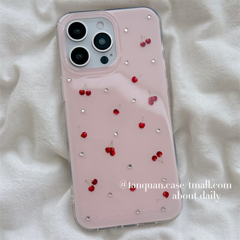 适用苹果手机壳ins粉色樱桃