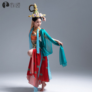 新款敦煌舞蹈服装性感飞天仙女汉服改良华丽飘逸古丝绸之路演出服