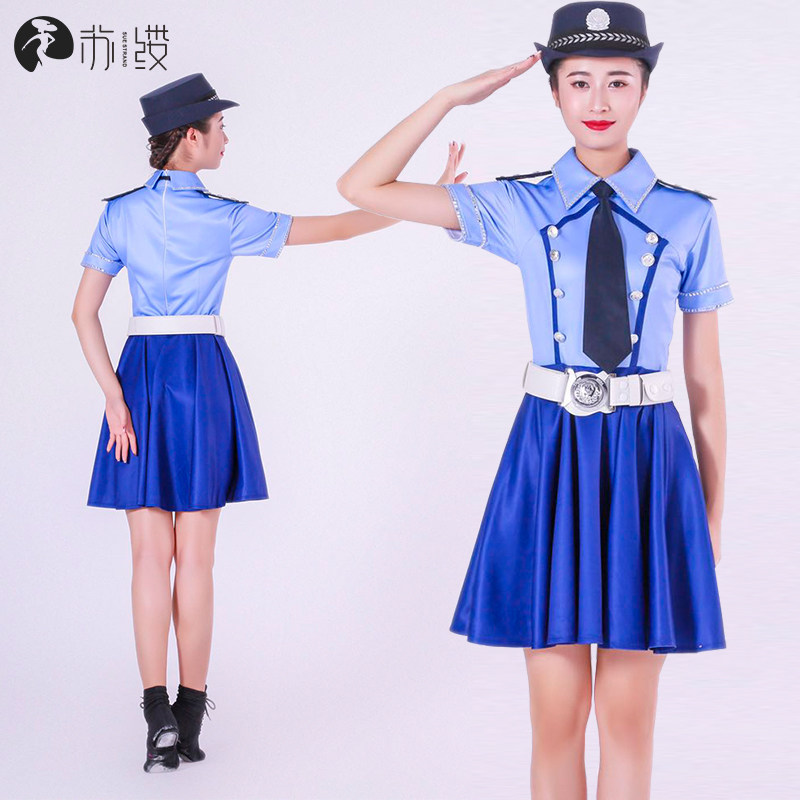 2021成人男女军装夏季演出服女兵蓝色职业套装大合唱开场表演服装