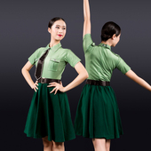 新款 大合唱演出服 成人军鼓舞台表演服女舞蹈水兵红军绿色短裙套装