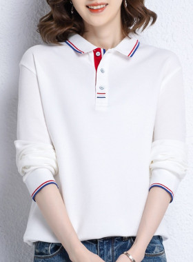 长袖t恤女春秋冰丝纯棉翻领休闲宽松polo衫男定制印字logo工作服