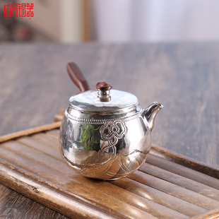 成易銀器 銀壺西施側(cè)把泡茶壺純銀999防燙足銀純手工一張打工藝