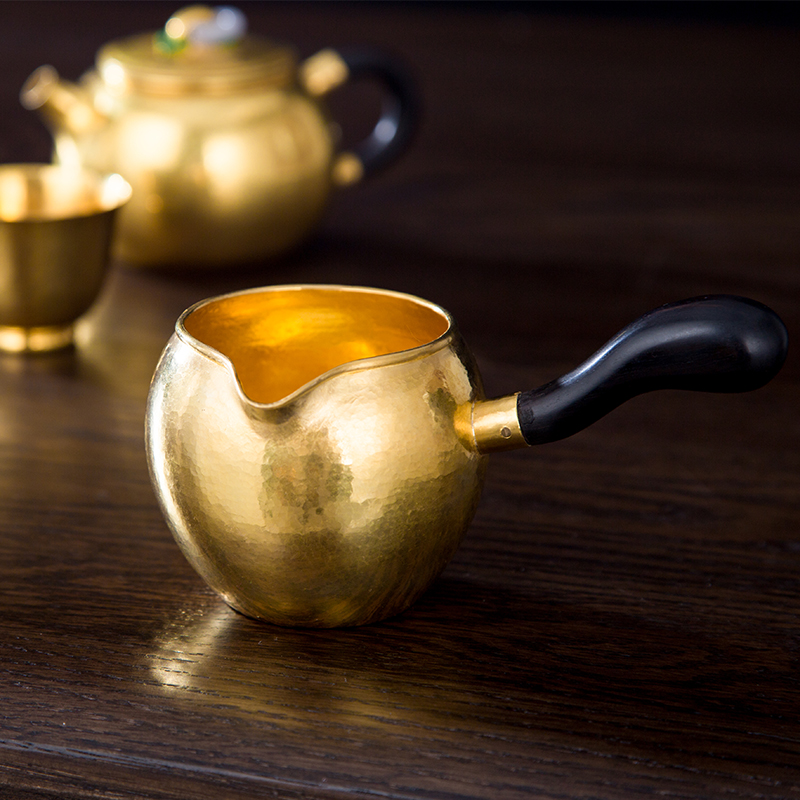 成易 纯黄金9999侧把壶 手工金壶 功夫茶壶 纯金提梁壶茶道茶具
