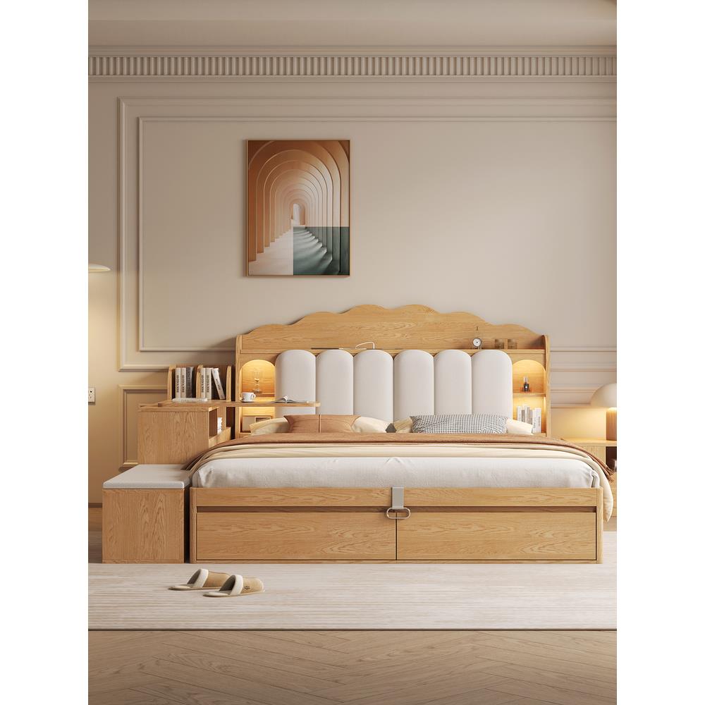 2025年新款橡木全实木床1米8高箱储物床胡桃床箱体式床主卧双人床