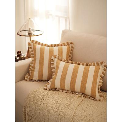 慢松球法国进口亚麻黄色条纹枕头沙发垫法国覆古田园安静床