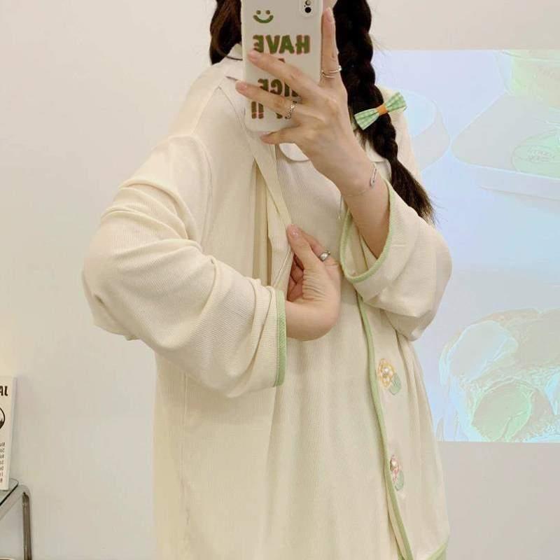 夏季哺乳专用孕妇睡衣冰丝200产后春秋产房月薄款斤大码孕期子服
