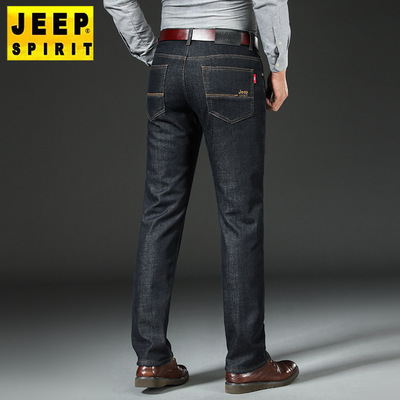 JEEP吉普官方中年款男装正品冬季直筒裤子中年黑色品牌美式加绒厚