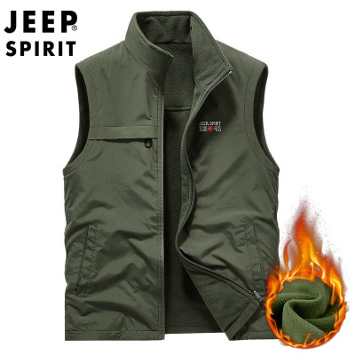 JEEP吉普官方中年款男装正品冬运动摄影马甲大码休闲钓鱼加绒男款