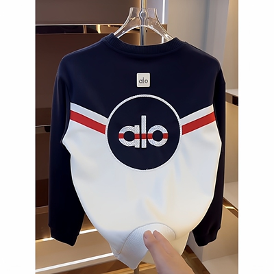 上衣男装alo冬季男士韩版长袖刺绣男款休闲圆领加绒保暖痞帅卫衣