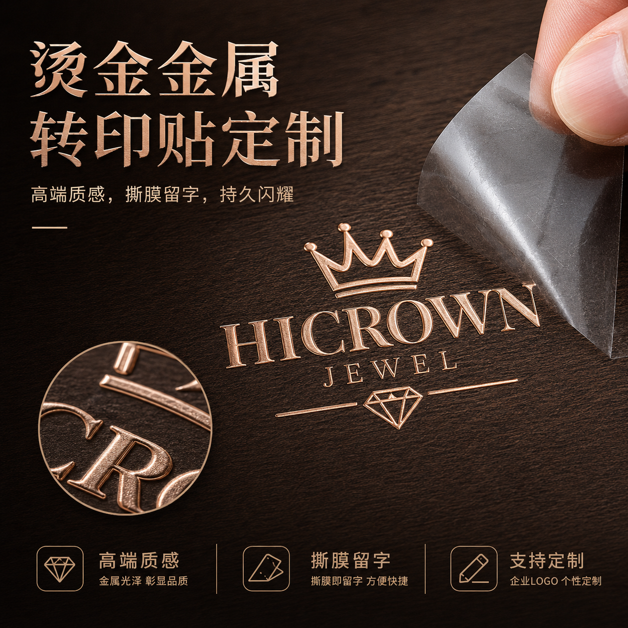 金属标签logo定制烫玫瑰金uv转印贴透明标识贴纸公司商标水晶标贴