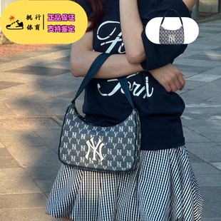 MLB NY纽约洋基队复古满印老花 女生春夏百搭腋下包手提包 牛仔蓝