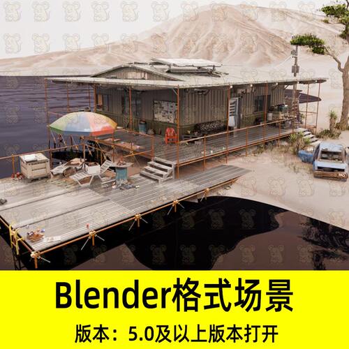 Blender赛博朋克湖边小屋末日木屋内部房场景客厅卧室3D模型素材