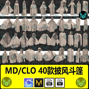 巫师斗篷法师服饰打板源文件clo3d素材 男女披风连帽衫 MD服装 模型