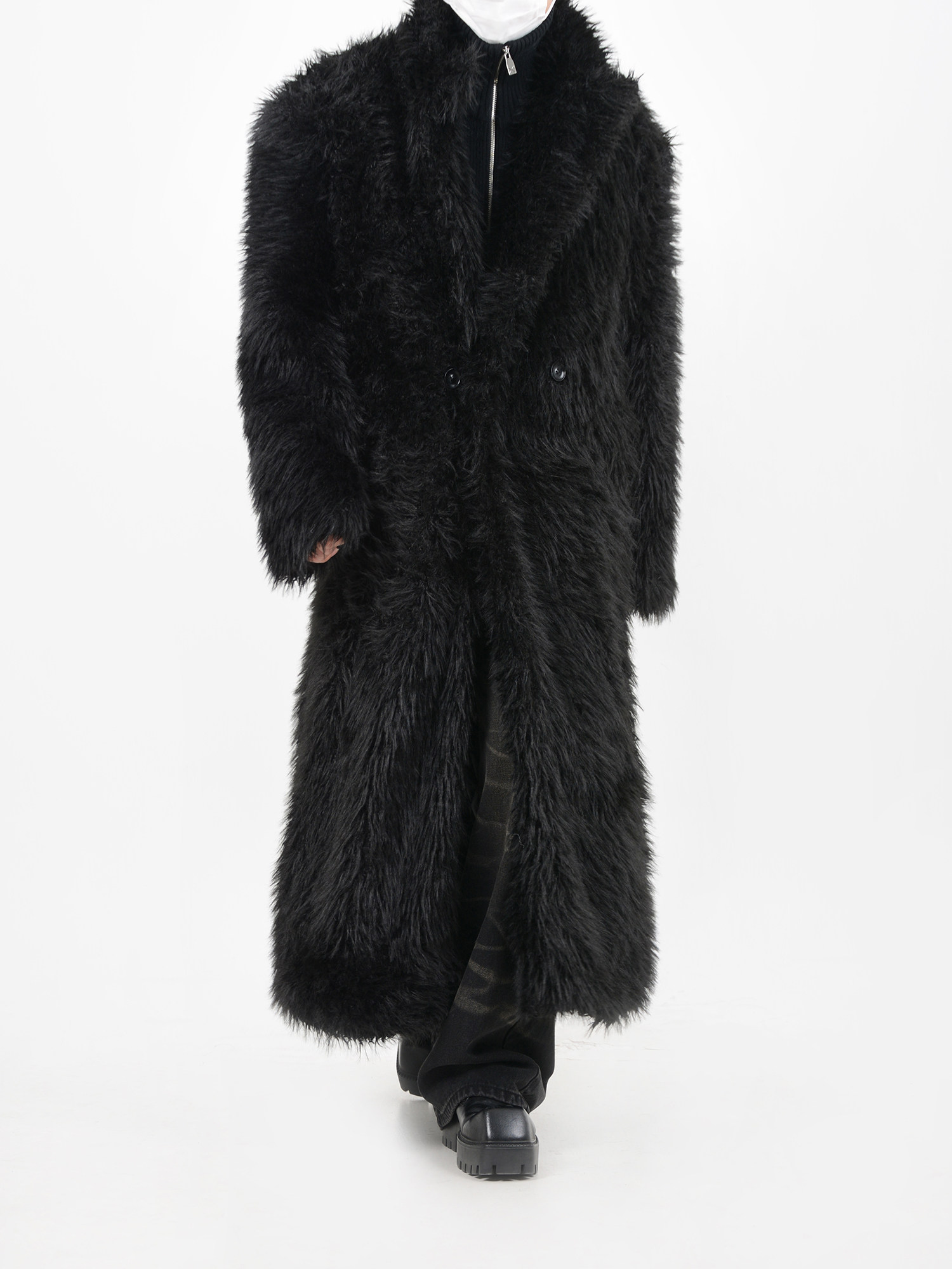 LUCE GARMENT 틈새 헤비웨이트 라지 실루엣 안티 밍크 모피 코트 코트 롱 무릎 길이 플러시 윈드브레이커