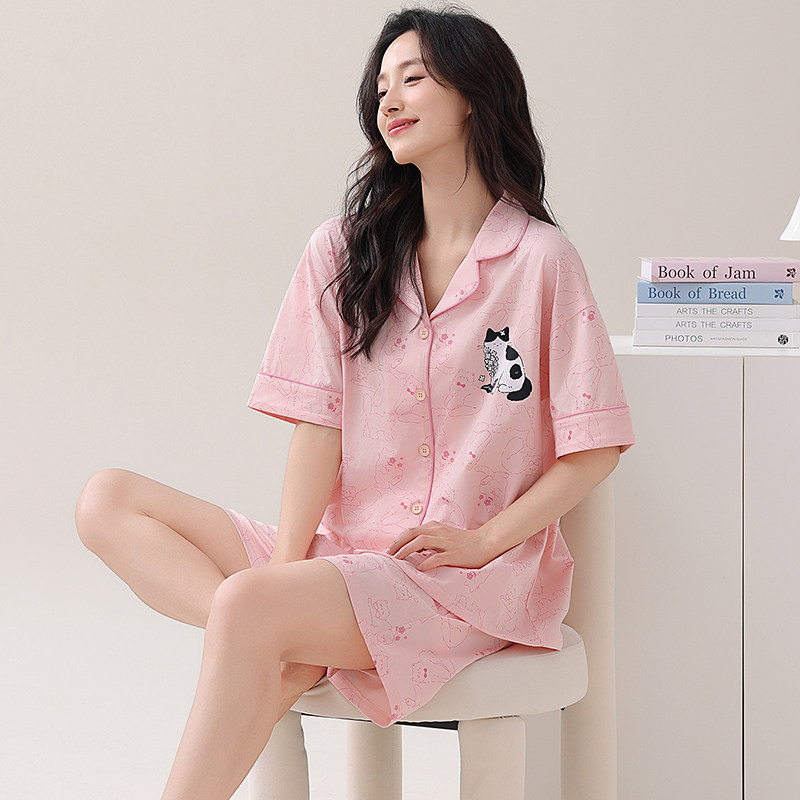 睡衣女款夏大码薄款纯棉高级感轻奢风女人味可外穿少女粉套装全棉