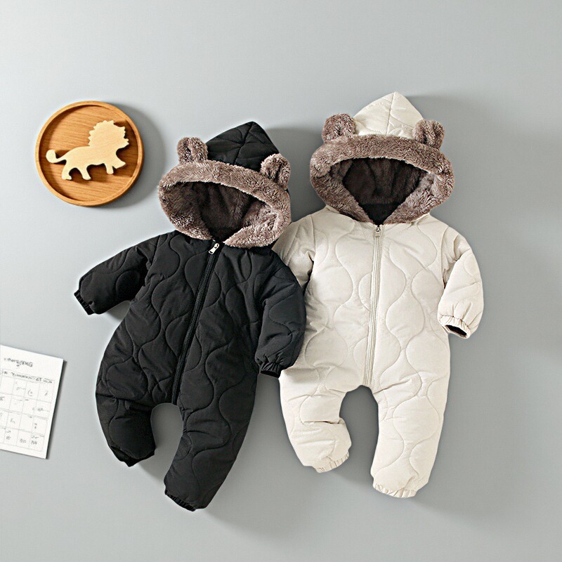 加绒加厚夹棉婴幼儿连体衣外出服